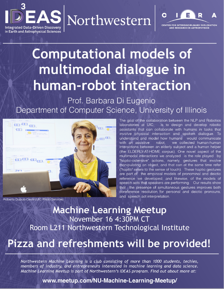 IDEAS hosts Prof. Barbara Di Eugenio at Nov. 16 Machine Learning Meet-up